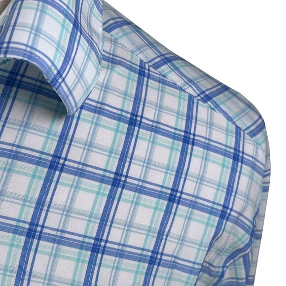 Peter Millar Crown Crafted Shirt Men's Large Blue Plaid Long Sleeve Button-Up - Picture 3 of 10